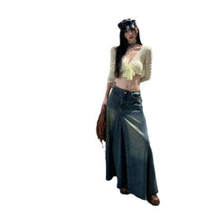 Rock-Outfits Retro-blauer Jeansrock mit hoher Taille und geteiltem Schnitt für Damen im Frühling und Herbst, schmaler, mittellanger A-Linien-Rock, Trend