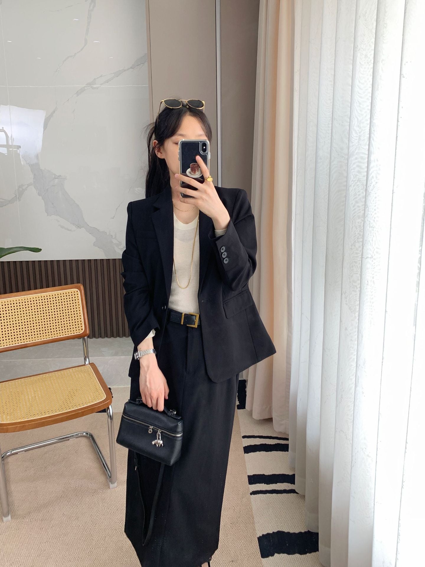 Business-Outfit für Damen Th Home Leichter Luxus! Dreidimensional geschnittene Wollmischung Slim Fit Schlankmachender Anzug mit einem Knopf Jacke Rock Anzug Damen
