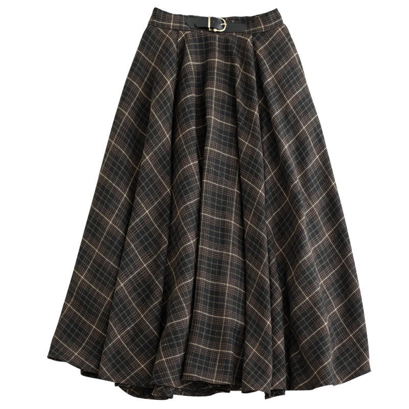 90s fashion Spring New Retro Plaid High Waist Elegant Loose Slimming Large Swing A- line Midi Skirt