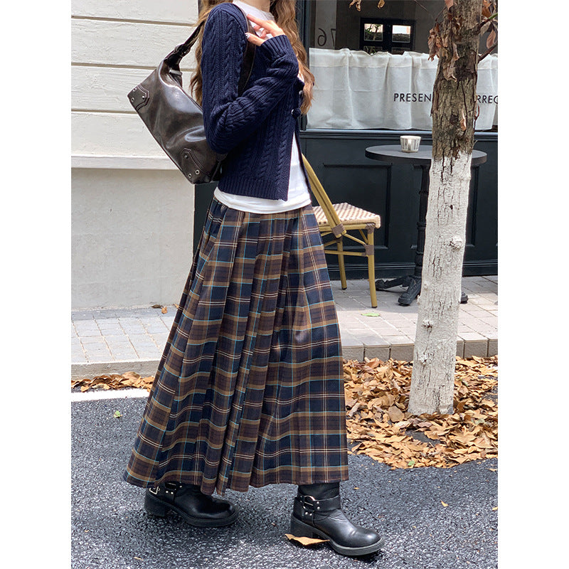 90er-Jahre-Mode Retro Preppy Style Plaid Kleiner Plaidrock Damen Frühherbst Schlankheits-Mittellanger Faltenrock