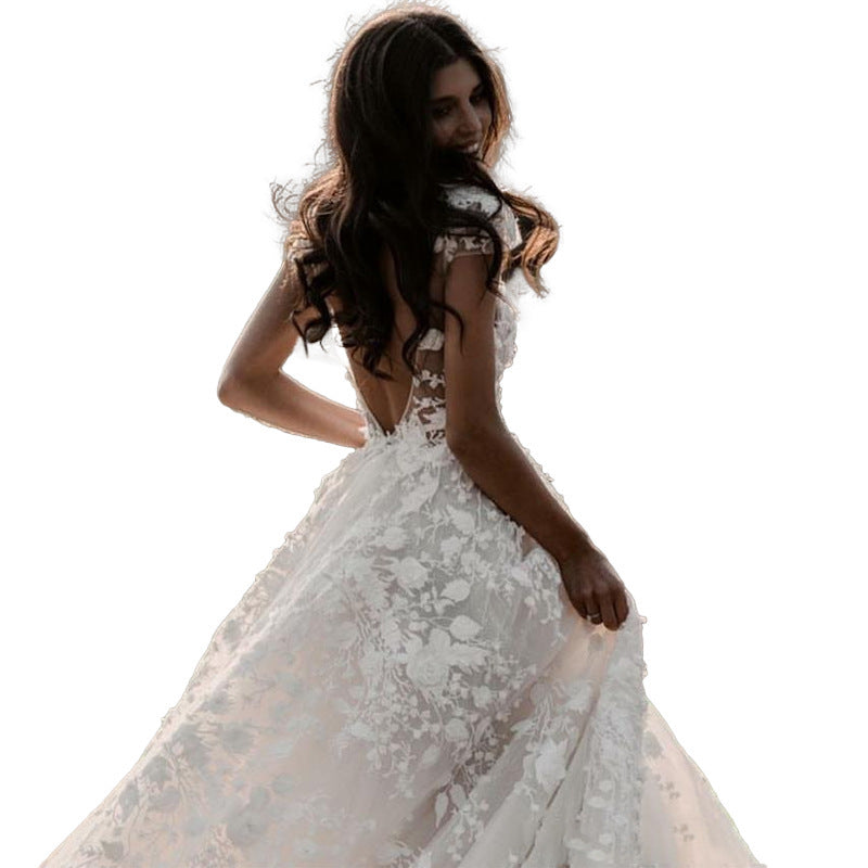 dress to impress telenovela 2025 Spring New Women's Clothing Lace Dress Deep V Wedding Dress Large Swing Dress