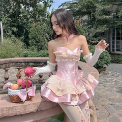 cybergoth dress to impress 2025 Spring Women's Clothing Dress Elegant Princess Socialite Style Tube Top Sleeveless Party Dress