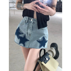 Y2k Amerikanischen Stil Große Rock Retro Stern ein Rock Sommer Hot Girl Design Hohe Taille Abnehmen Denim Rock