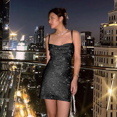 homecoming dresses Knitted Backless Sling Dress 2025 Summer Women's Fashion Sexy Short Hip Skirt