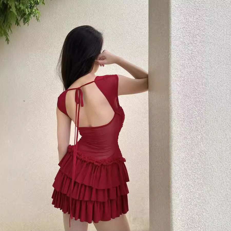 Cybergoth-Kleid zum Beeindrucken, modisches Damen-Partykleid mit Sling-Ausschnitt und quadratischem Kragen und Taille, eng anliegend, plissiert
