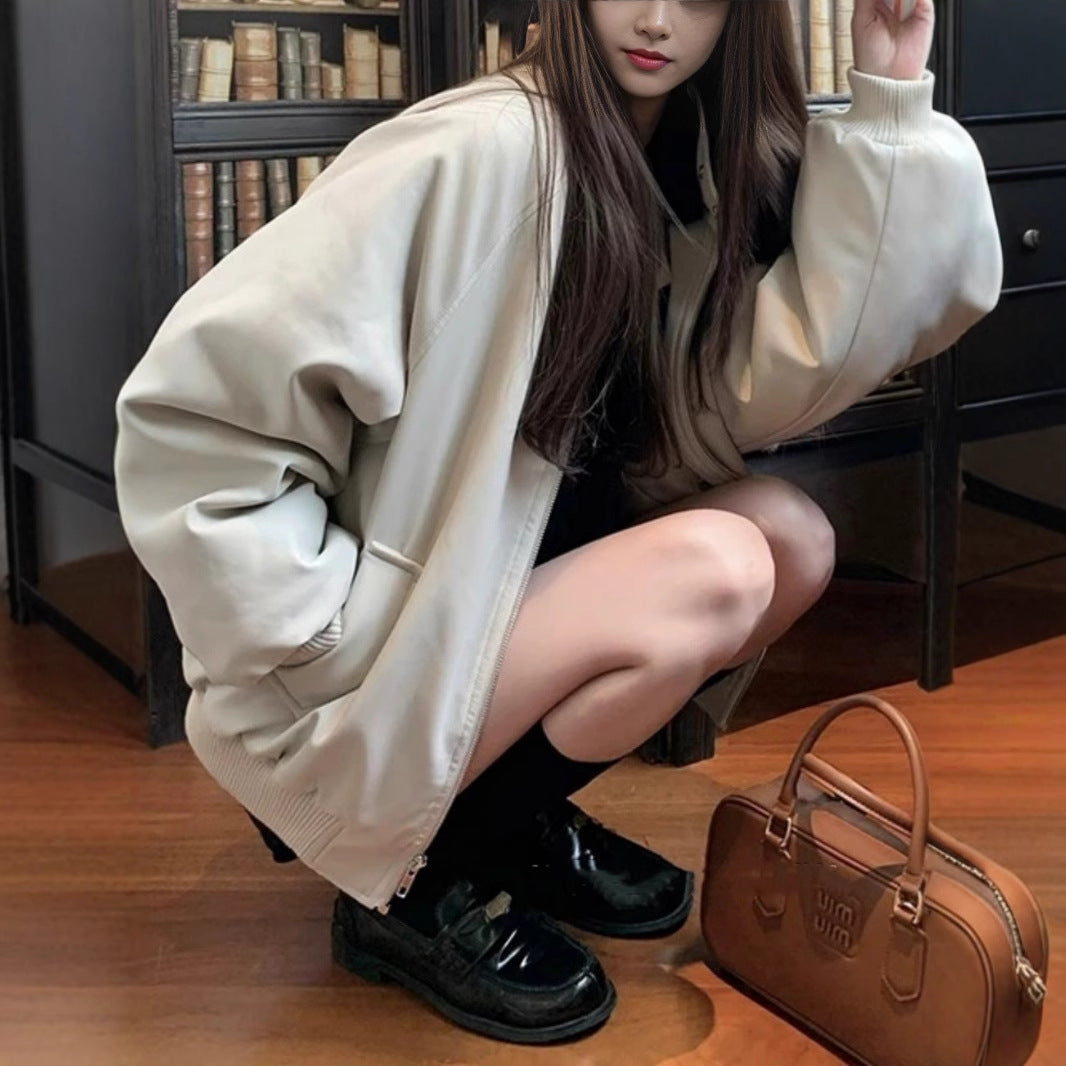 black sweater dress outfit Mancheng Old Lapel Leather Coat Cotton-Padded Coat for Women 2025 Winter Coat Short High-Grade