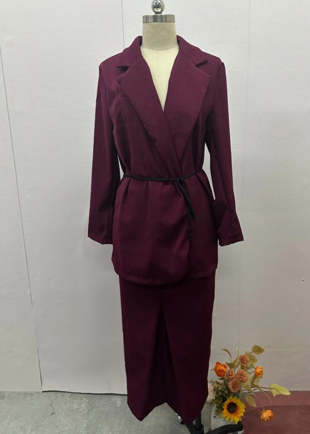 buisnesscore outfit frauen 2024 Herbst Neue Feste Farbe Schnürung Taille-Engen Anzug Rock Temperament Pendler Anzug