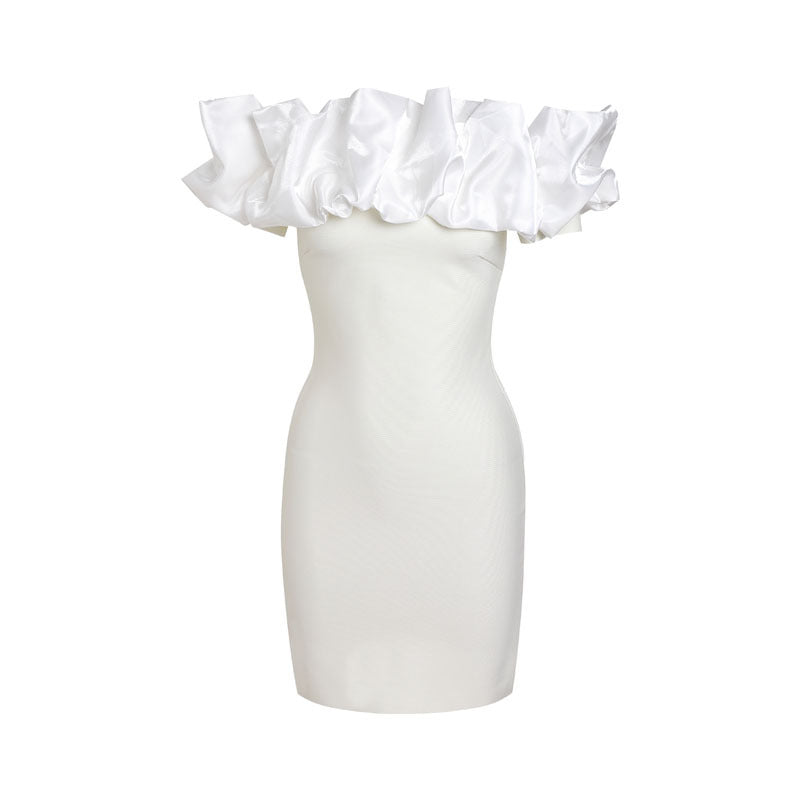 homecoming dresses White Short Sleeve off-Neck Bandage Dress Bubble Sleeve Sexy Star Dress Elegant Lady Tight Sheath