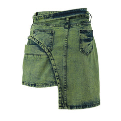 Lookbook-Outfits Sommer Beliebtes Nischendesign Denim Halblanger asymmetrischer verwaschener grüner Jeansrock Sommer-Jeansrock