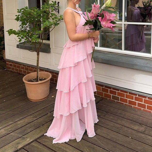 dress to impress codes Summer 2025 New Elegant Beach Dress Sling Halter Laminated Dress