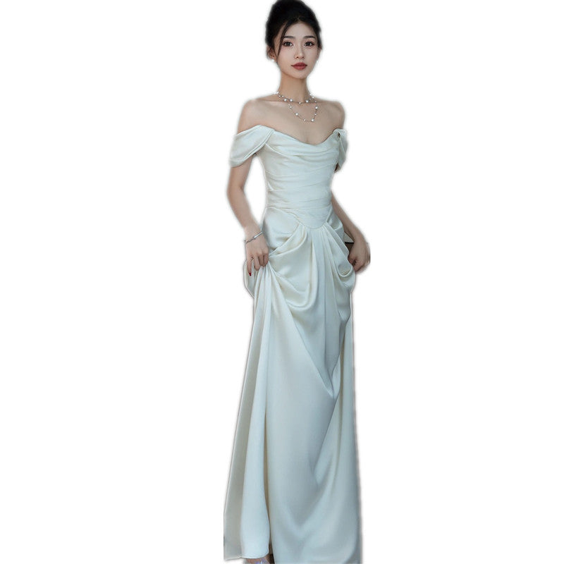 Detektiv gegen Verdächtigen Kleid zum Beeindrucken Schulterfreies leichtes Hochzeitskleid Einfaches Reise-Shooting Weiß 2025 Neues Brautkleid Korean Super Fairy Welcome Yarn Dress