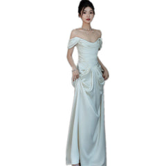 Detektiv gegen Verdächtigen Kleid zum Beeindrucken Schulterfreies leichtes Hochzeitskleid Einfaches Reise-Shooting Weiß 2025 Neues Brautkleid Korean Super Fairy Welcome Yarn Dress