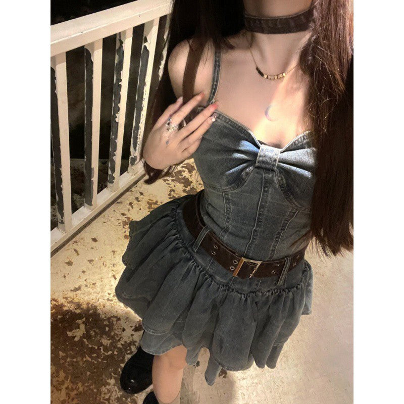 Divine Being Kleid, um zu beeindrucken Elegant Hot Girl Tube Top Denim Kleid Damen Sommer Neue Taille Abnehmen Kuchen Rock Mode