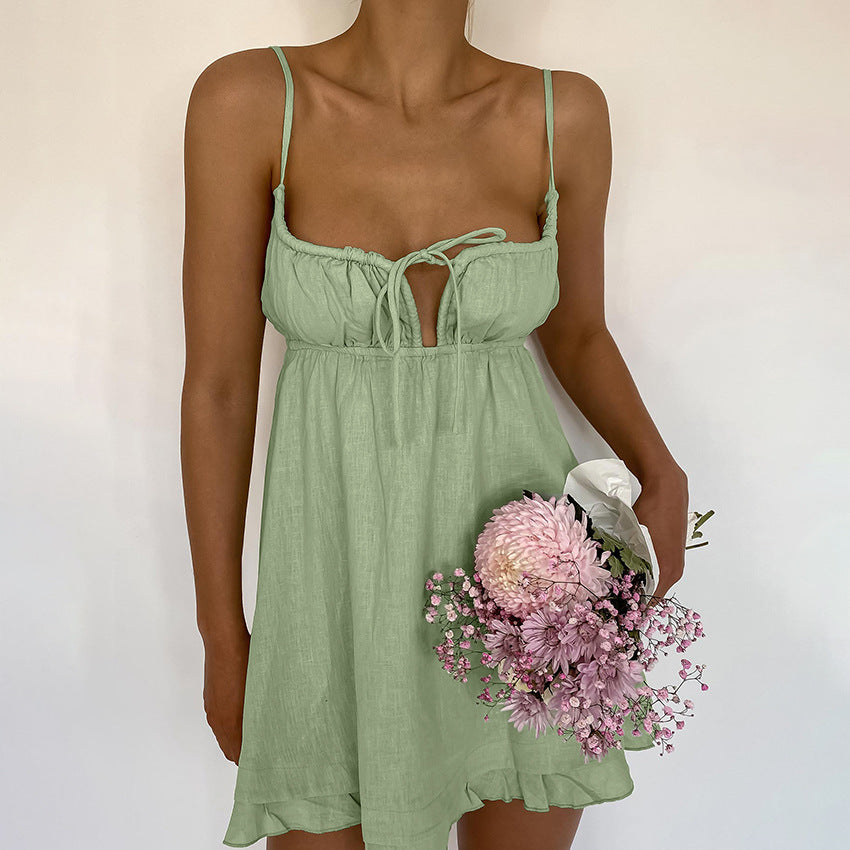 indie dress to impress Autumn New Sexy Sling Hollow out Nightdress White Cotton Backless Cool Women's Homewear