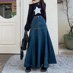 outfit Denim Skirt Mid-Length Skirt Spring and Summer Slimming High-Looking Hip-Covering Skirt Women's High Waist Elegant All-Match Skirt