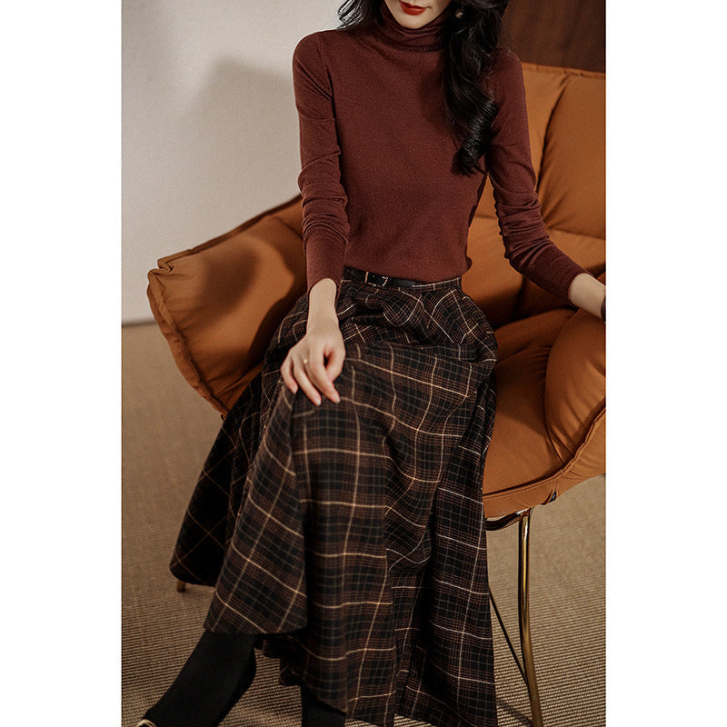 90s fashion Spring New Retro Plaid High Waist Elegant Loose Slimming Large Swing A- line Midi Skirt