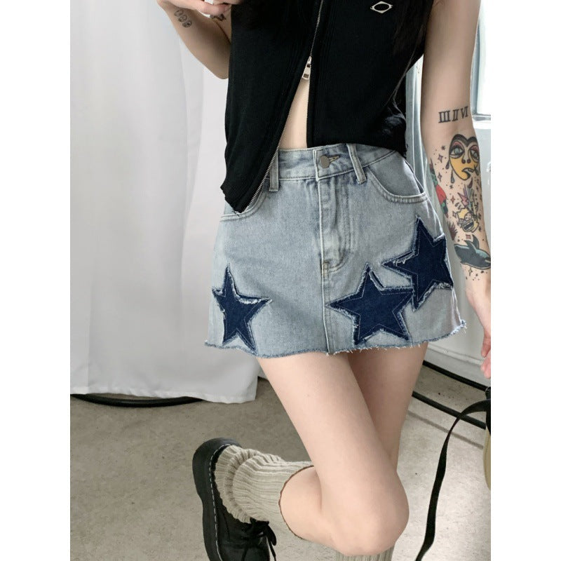 Y2k Amerikanischen Stil Große Rock Retro Stern ein Rock Sommer Hot Girl Design Hohe Taille Abnehmen Denim Rock