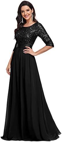 freshman hoco dresses Sequined Evening Dress Women's A- line round Neck Three-Quarter Sleeve Bright Extra Long Dress Slim Strap Fashion