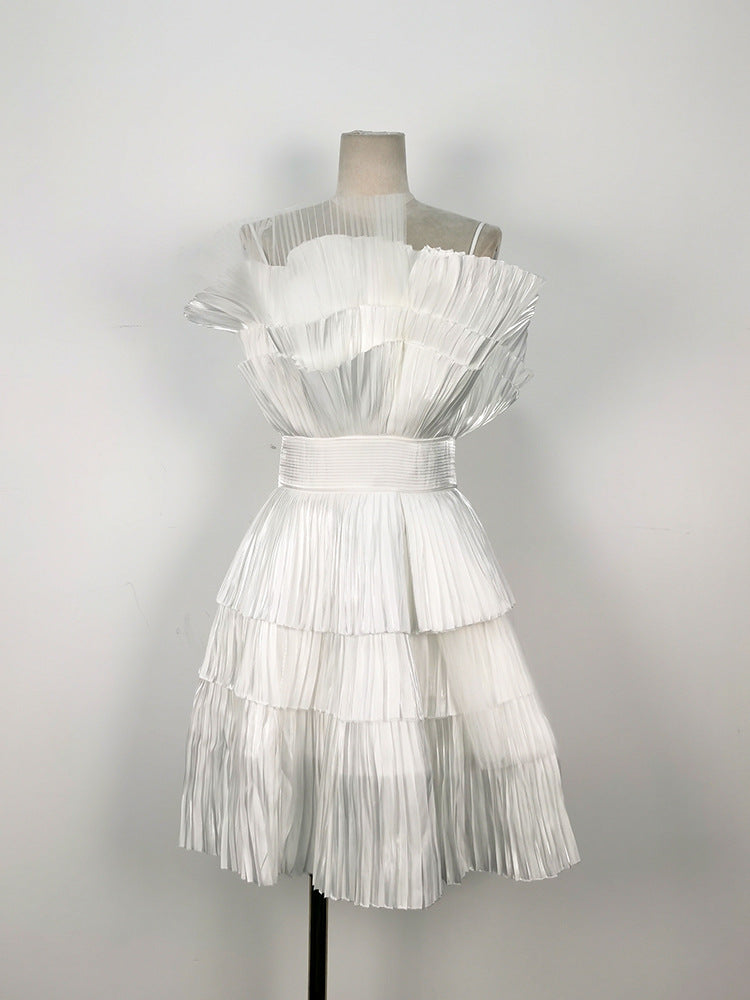 Kleid Vietnam Designer Dreidimensionales Plissee-Fächer-Netz-Kuchenrock-Party-Taille-Tube-Top-Kleid 30008