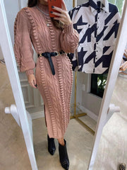 long sweater dress outfit Women's Long Sweater Women's Autumn and Winter 2025 Loose Twist Knitted Hollow Dress Women