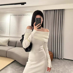long sweater dress outfit Niche Design Sexy off-Shoulder Slim-Fit Sheath Elegant Long Skirt off-Shoulder Bottoming Knitted Dress