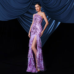 Homecoming-Kleider Ärmellos Elegant One-Shoulder Schrägkragen Sexy Langes Pailletten-Bankett-Abendkleid Brautjungfernkleid Kleid Damen