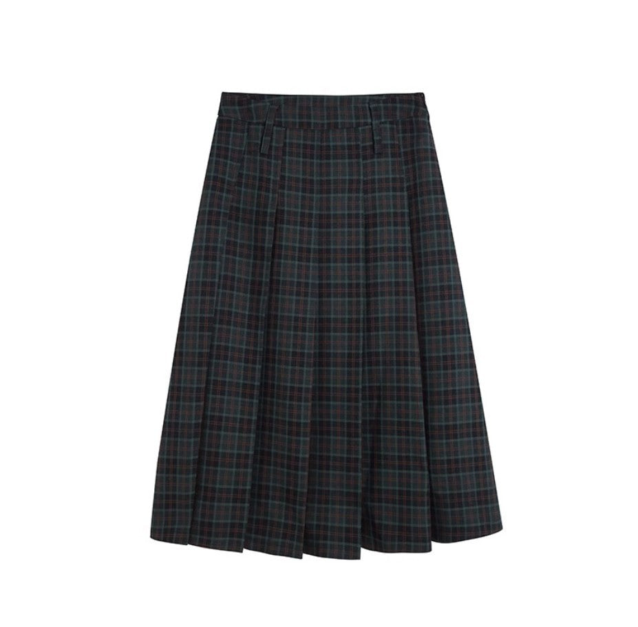 90s fashion Internet Celebrity Homemade Retro Plaid Pleated Skirt Women's Spring and Autumn New Preppy Style High Waist Slimming A- line Skirt