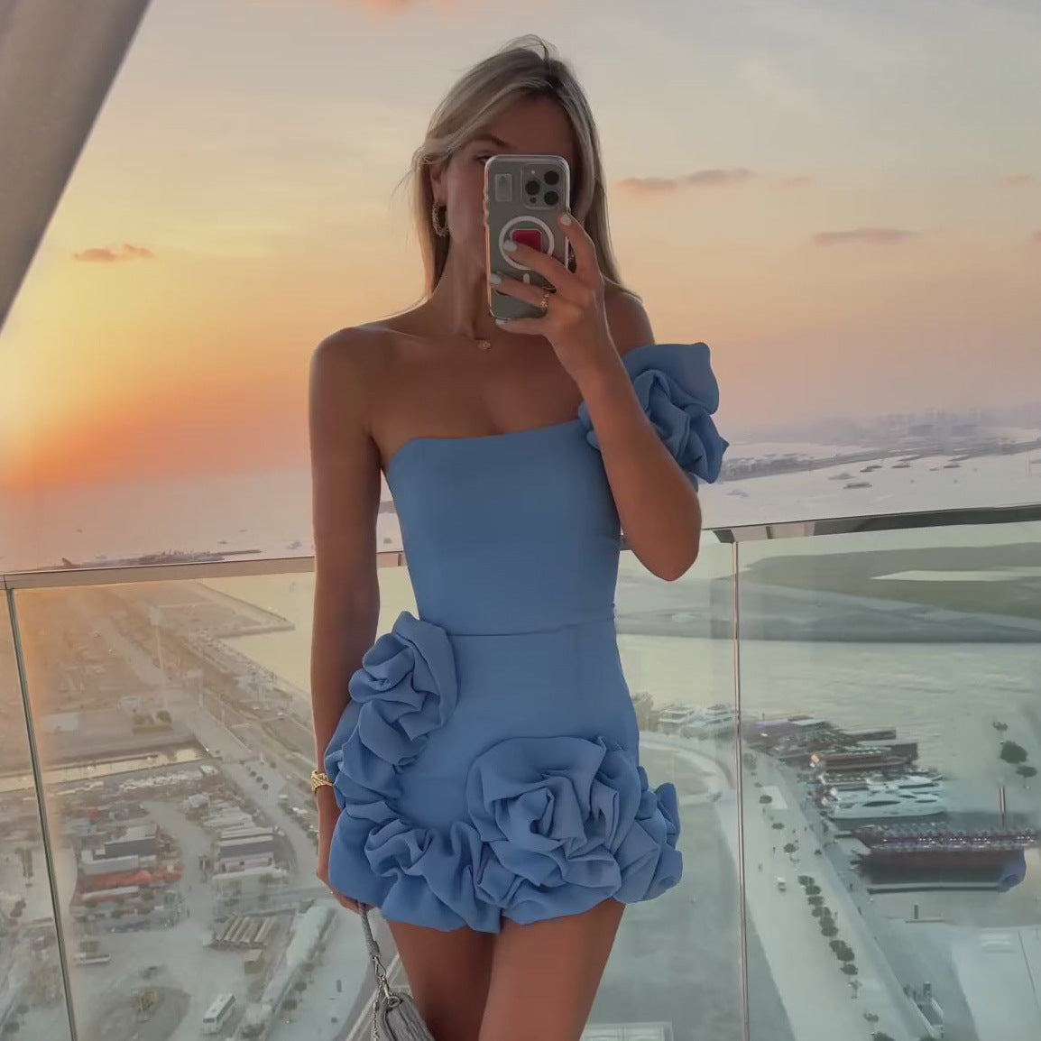 Homecoming-Kleider Sommer Neue Damen Kleid Rüschen Blütenknospe Taille-Enges Kleid One-Shoulder Tube Top Hüftrock
