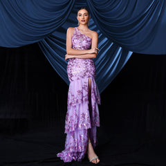 Homecoming-Kleider Ärmellos Elegant One-Shoulder Schrägkragen Sexy Langes Pailletten-Bankett-Abendkleid Brautjungfernkleid Kleid Damen