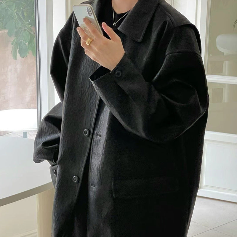 hipster dress to impress Autumn 2025 New Simple Casual Retro Lazy Versatile Profile Tooling Leather Coat for Women