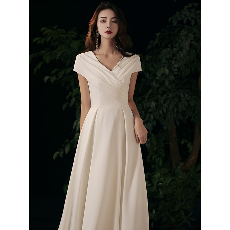 outfit White Evening Dress 2025 New Elegant Host Light Luxury French Registration Socialite Banquet Dress