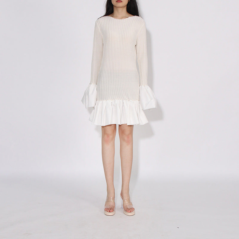 long sweater dress outfit Sexy Women's Summer Dress 2025 Simple High-Grade Bell Sleeve Pleated Solid Color Skirt