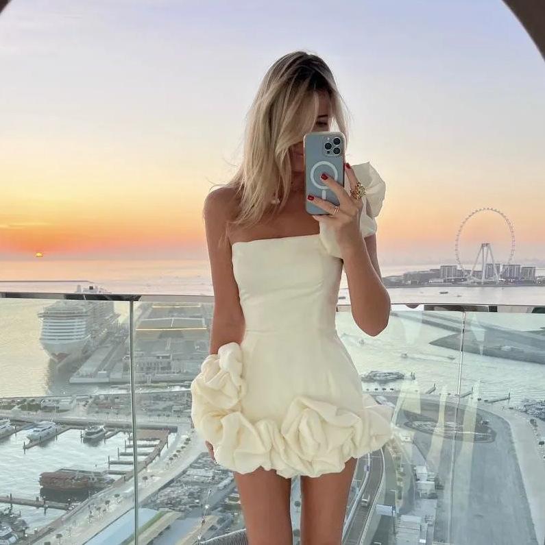 Homecoming-Kleider Sommer Neue Damen Kleid Rüschen Blütenknospe Taille-Enges Kleid One-Shoulder Tube Top Hüftrock