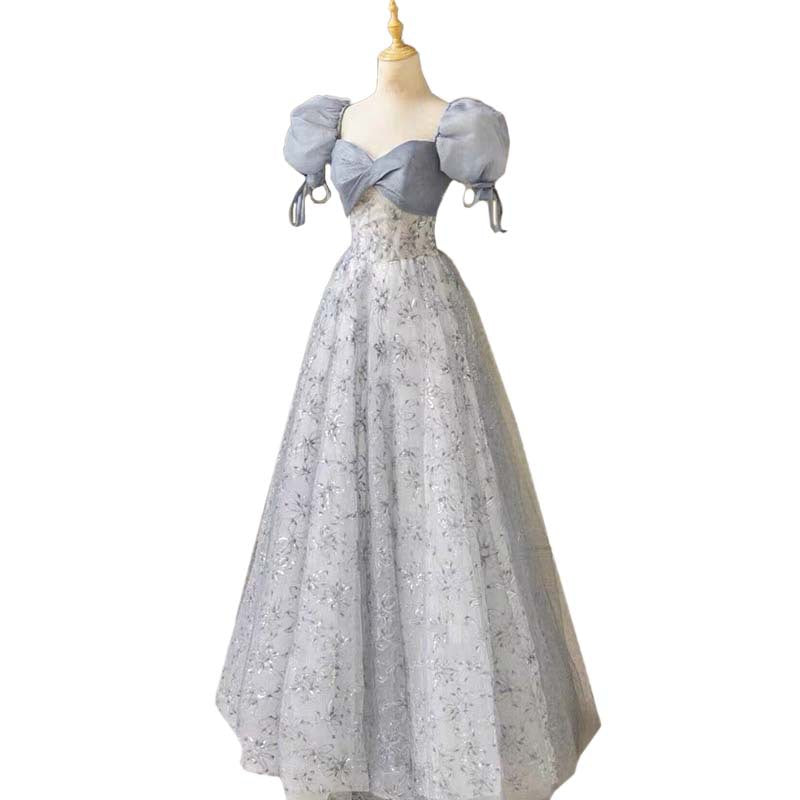 Ballkleider Blaues schulterfreies Abendkleid 2025 Frühling Neue High-End-Kleidung Erwachsene Zeremonie Geburtstag Abschluss Saison Performance Kleidung