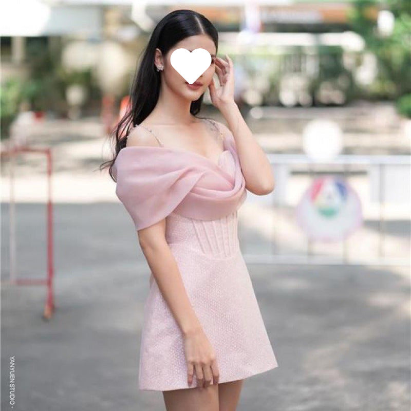 homecoming dresses French Temperament Sling Dress 2025 New Design Sense Niche High-End Chic Fishbone Waist Dress