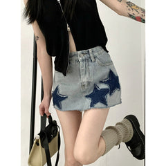 Y2k Amerikanischen Stil Große Rock Retro Stern ein Rock Sommer Hot Girl Design Hohe Taille Abnehmen Denim Rock