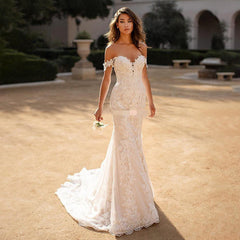 Kleid, um zu beeindrucken, göttliches Wesen, Hochzeitskleid, Sommer 2025, neues schulterfreies Hochzeitskleid, großer Rock, wasserlösliches Spitzen-Nachzieh-Hochzeitskleid