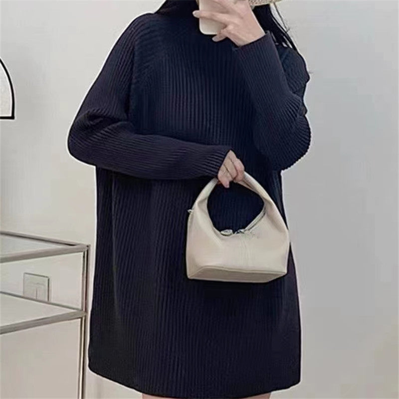 long sweater dress outfit Plus Size Lazy Style Autumn and Winter Half Turtleneck Sweater Simple Mid-Length Women's Sweater Base