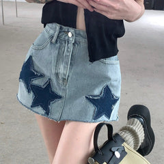 Y2k Amerikanischen Stil Große Rock Retro Stern ein Rock Sommer Hot Girl Design Hohe Taille Abnehmen Denim Rock