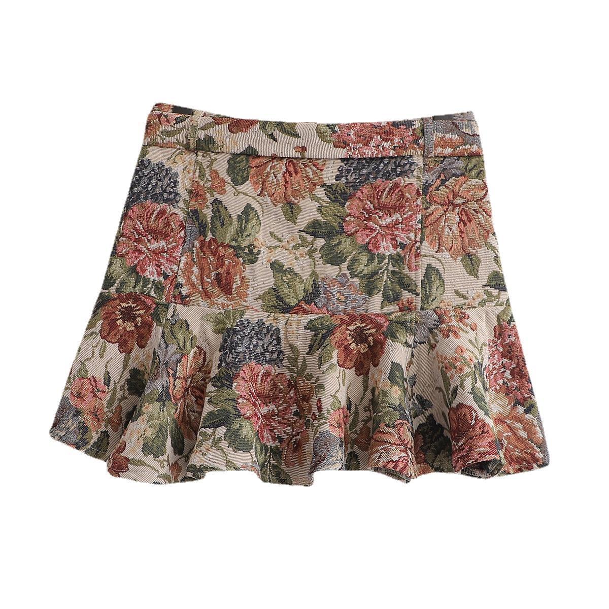 Geburtstagsoutfit New Style Wollblumen-Jacquard mit Gürtel Mode Kurzer Rock Rock