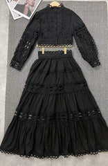 Kirchenoutfit 2024 Stil Frühling Neue elegante Mode Hohl Einreihiges Oberteil + Rockanzug