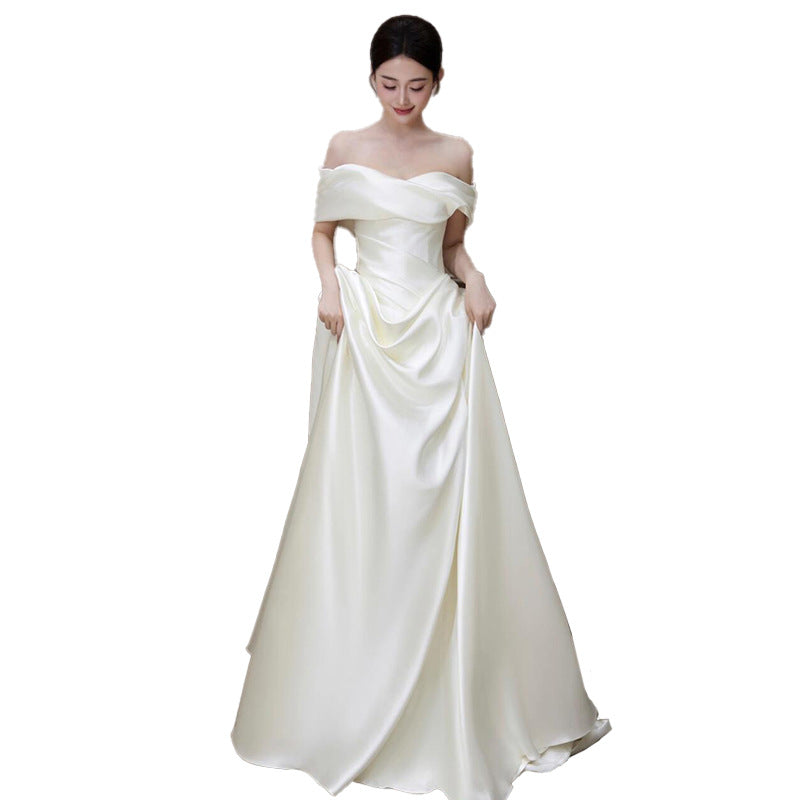 dress to impress divine being French Style Light Wedding Dress Elegant Bridal Retro 2025 New Outdoor Yarn off-Shoulder Engagement White Dress