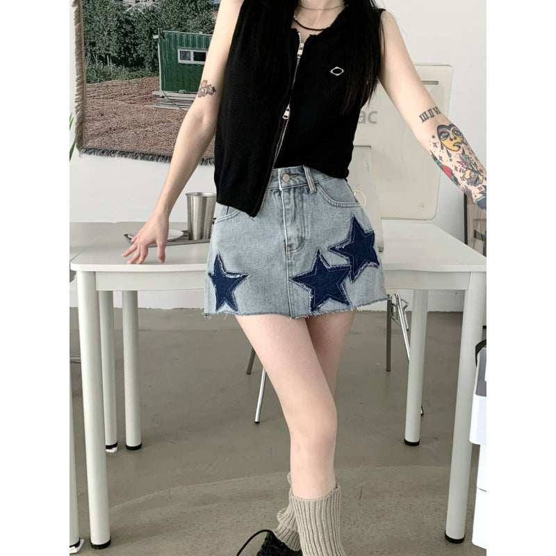 Y2k Amerikanischen Stil Große Rock Retro Stern ein Rock Sommer Hot Girl Design Hohe Taille Abnehmen Denim Rock