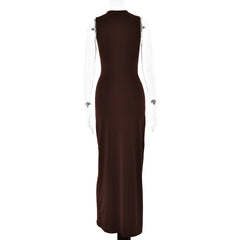 influencer dress to impress New Dress Women's round Neck Sleeveless Lace-up Slim Fit Dress Sexy Fashion Solid Color Dress