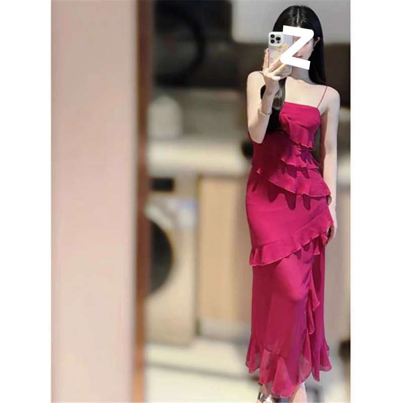 Dress to Impress-Codes Übergröße, französisches Strandurlaubskleid mit Hosenträgerrock, romantisches Damenkleid mit unregelmäßigen Rüschen