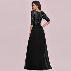 freshman hoco dresses Sequined Evening Dress Women's A- line round Neck Three-Quarter Sleeve Bright Extra Long Dress Slim Strap Fashion
