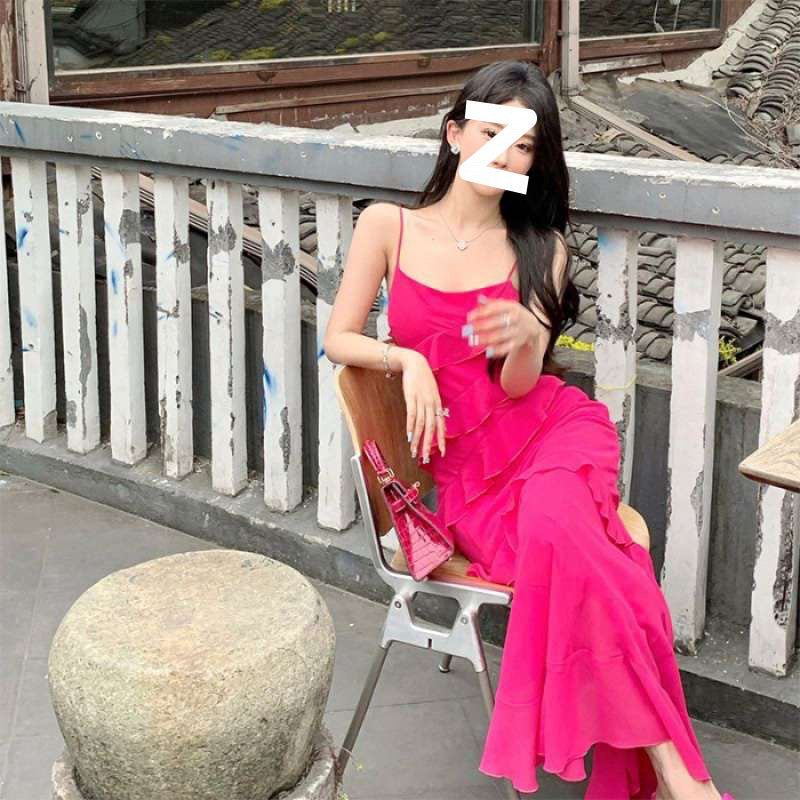 Dress to Impress-Codes Übergröße, französisches Strandurlaubskleid mit Hosenträgerrock, romantisches Damenkleid mit unregelmäßigen Rüschen