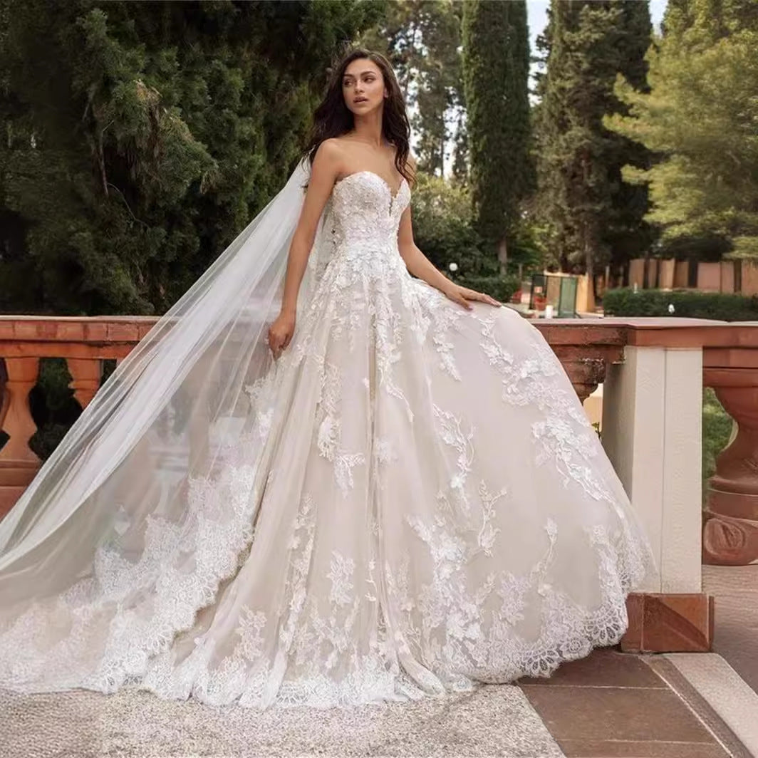 dress to impress divine being French Mori High-Grade Lace Luxury Heavy Industry Main Wedding Dress 2025 New Bridal Tube Top Slimming Outdoor Yarn Tail