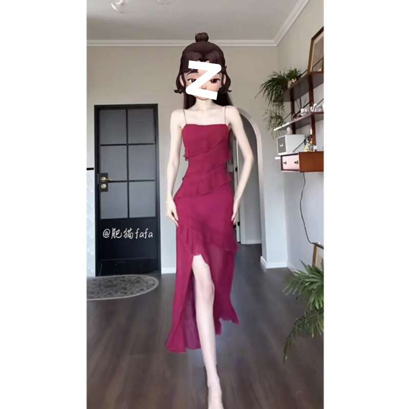 Dress to Impress-Codes Übergröße, französisches Strandurlaubskleid mit Hosenträgerrock, romantisches Damenkleid mit unregelmäßigen Rüschen