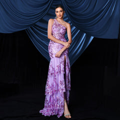 Homecoming-Kleider Ärmellos Elegant One-Shoulder Schrägkragen Sexy Langes Pailletten-Bankett-Abendkleid Brautjungfernkleid Kleid Damen